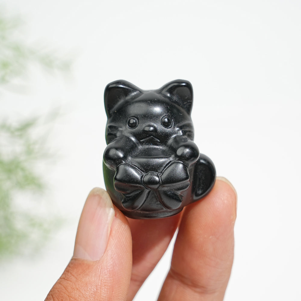 Natural Crystal Teacup Cat Carving
