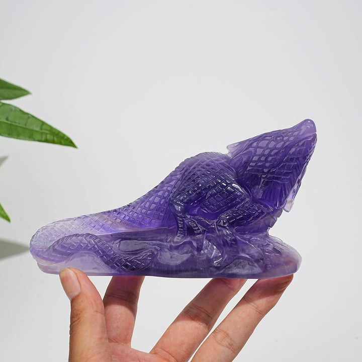 Unique,Natural Crystal Purple Fluorite Lizard Carving
