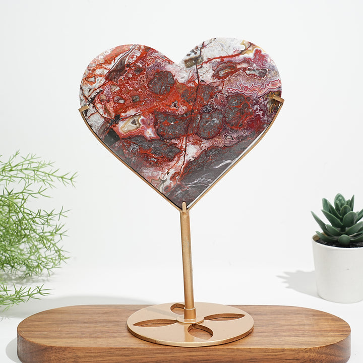 Unique,Natural Mexican Agate Crystal Heart On Stand