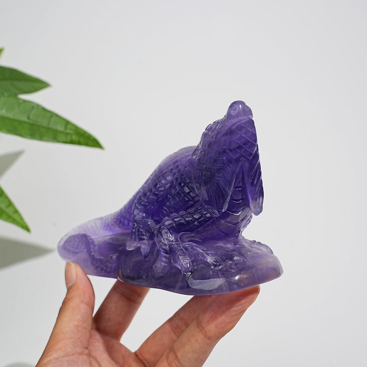 Unique,Natural Crystal Purple Fluorite Lizard Carving