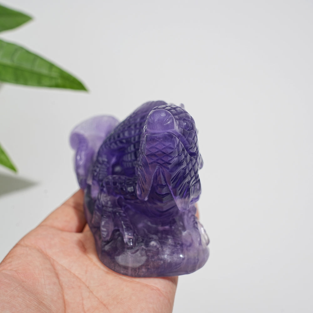 Unique,Natural Crystal Purple Fluorite Lizard Carving