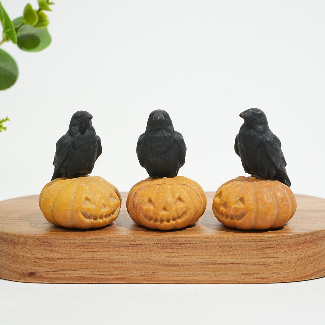 Natural Crystal Cute Carving Pumpkin Raven