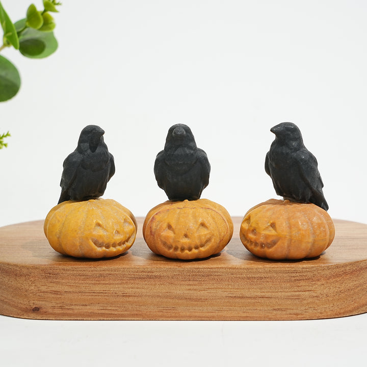 Natural Crystal Cute Carving Pumpkin Raven