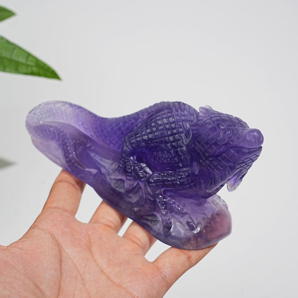 Unique,Natural Crystal Purple Fluorite Lizard Carving
