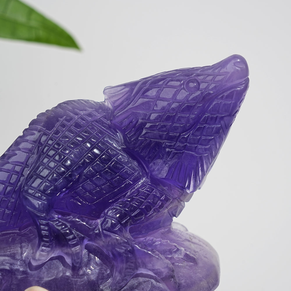 Unique,Natural Crystal Purple Fluorite Lizard Carving