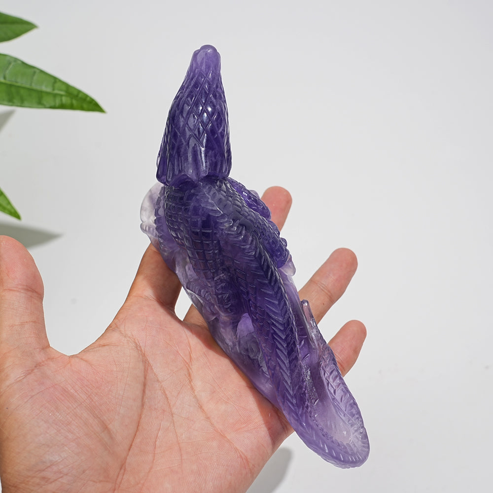 Unique,Natural Crystal Purple Fluorite Lizard Carving