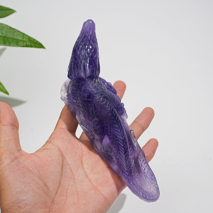 Unique,Natural Crystal Purple Fluorite Lizard Carving