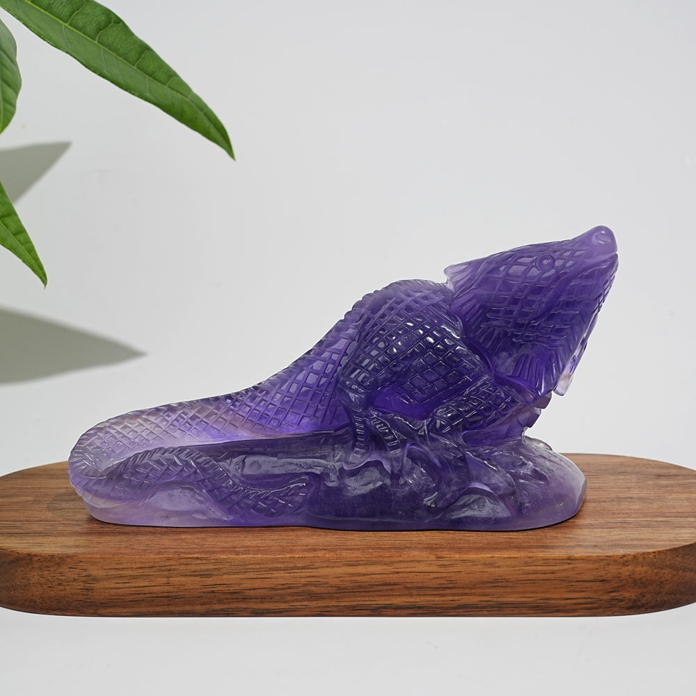 Unique,Natural Crystal Purple Fluorite Lizard Carving