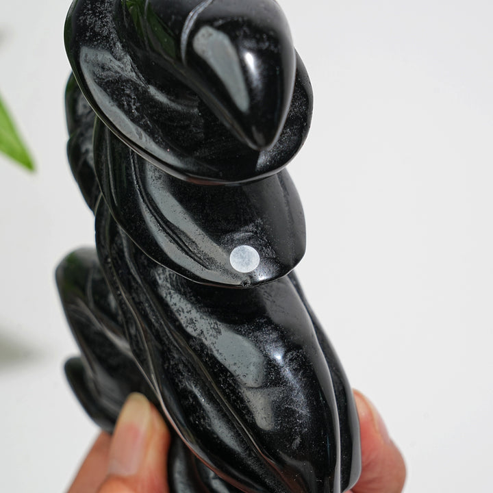 Unique,A Slightly Imperfect Natural Black Obsidian Witch On Broom Carving