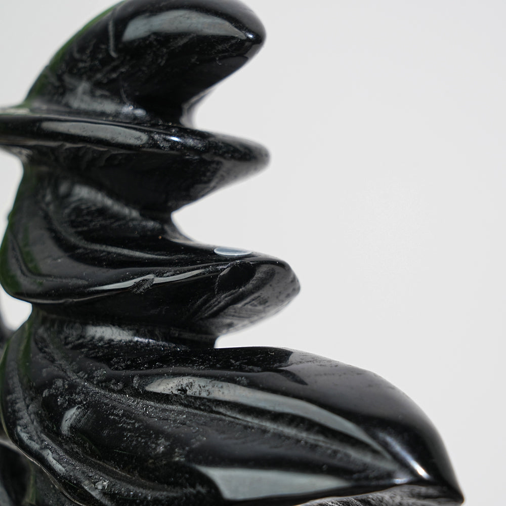 Unique,A Slightly Imperfect Natural Black Obsidian Witch On Broom Carving