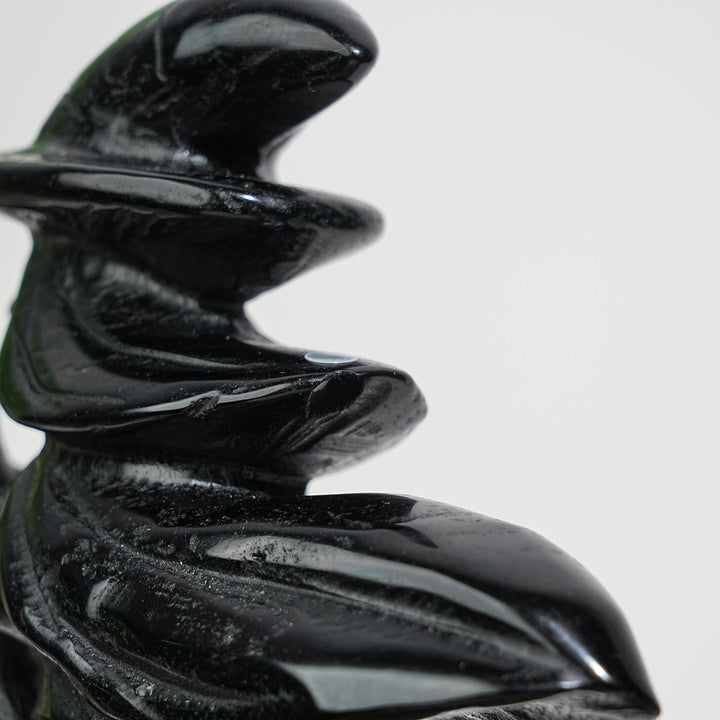 Unique,A Slightly Imperfect Natural Black Obsidian Witch On Broom Carving