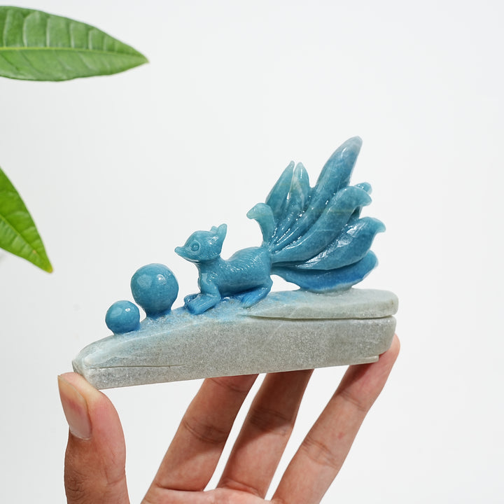 Unique,Natural Crystal Carving Cute Trolleite Nine‑Tailed Fox