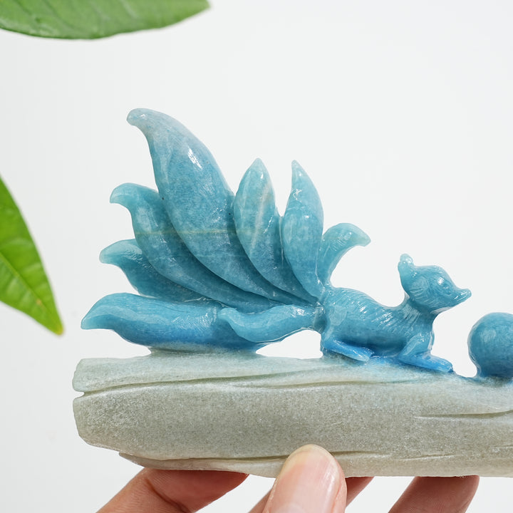 Unique,Natural Crystal Carving Cute Trolleite Nine‑Tailed Fox