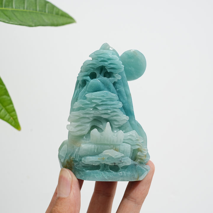 Unique,Natural Crystal Carving Blue Quartzite Mountain Landscape Scene