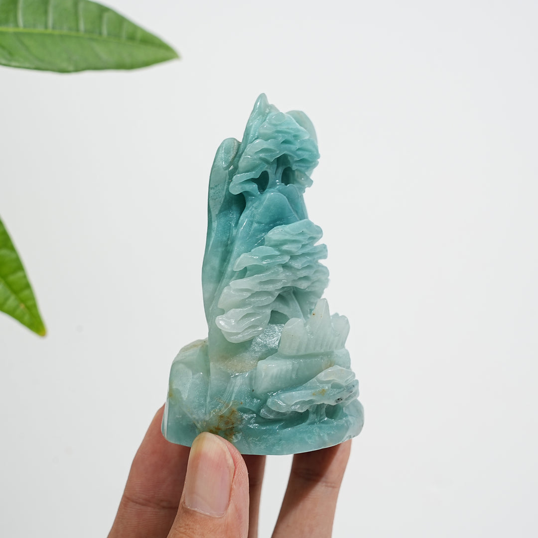Unique,Natural Crystal Carving Blue Quartzite Mountain Landscape Scene
