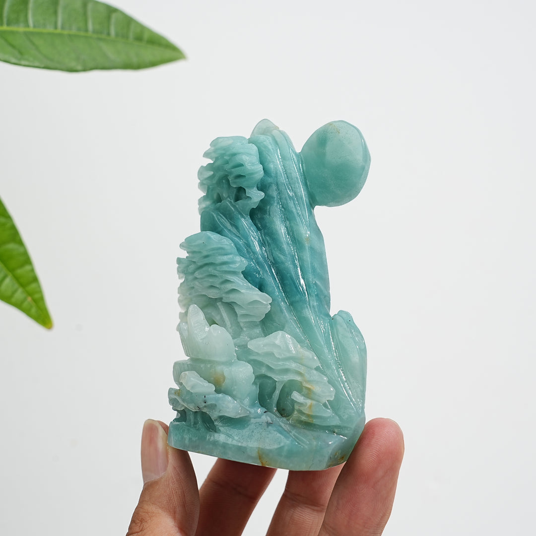 Unique,Natural Crystal Carving Blue Quartzite Mountain Landscape Scene