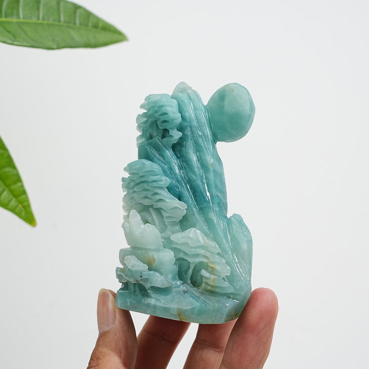 Unique,Natural Crystal Carving Blue Quartzite Mountain Landscape Scene