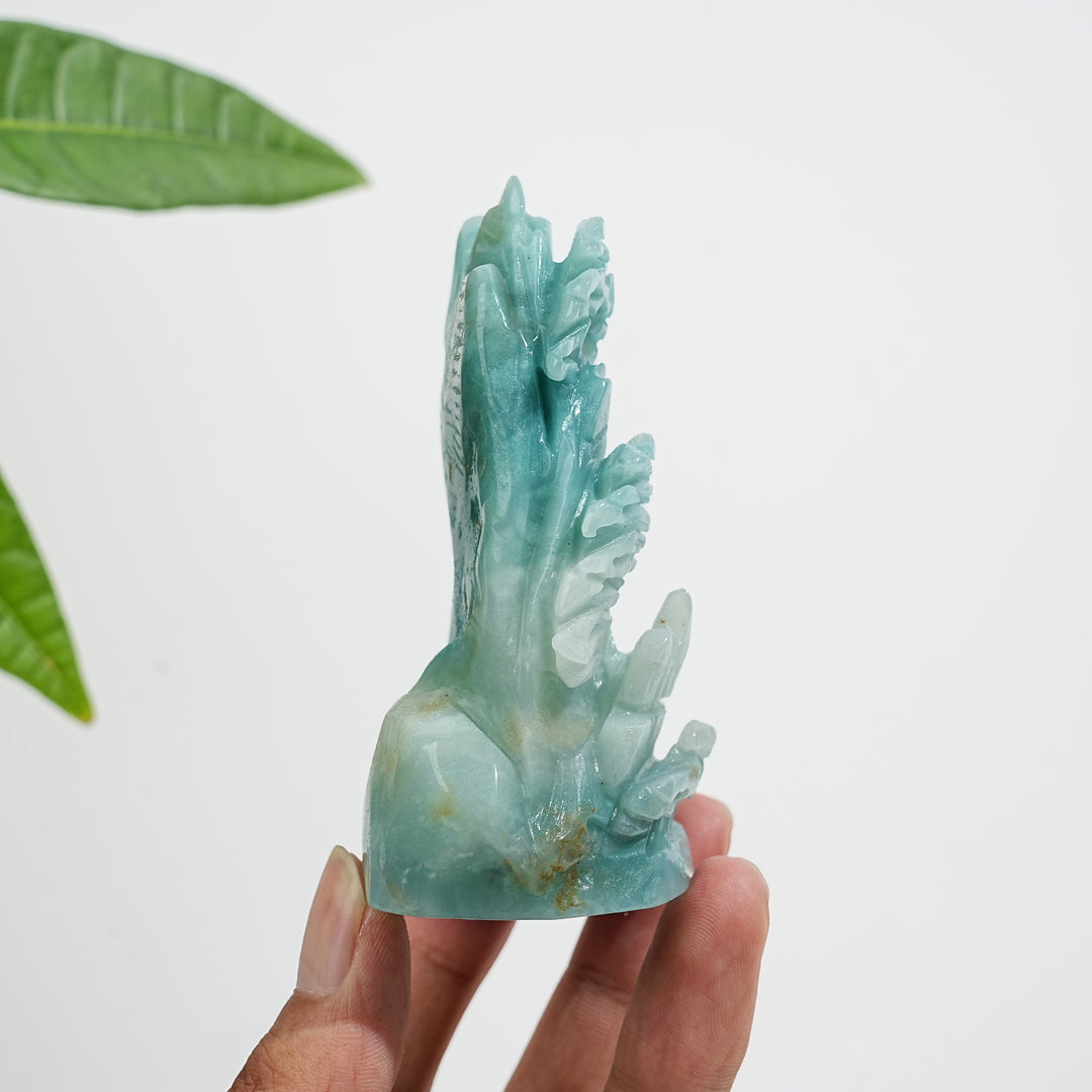Unique,Natural Crystal Carving Blue Quartzite Mountain Landscape Scene