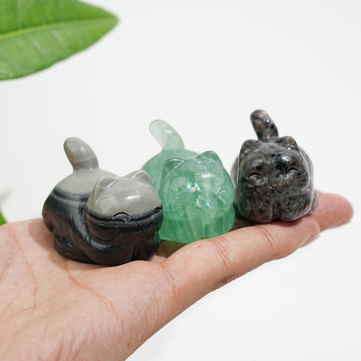 Natural Crystal Carving Chubby Coin Cat