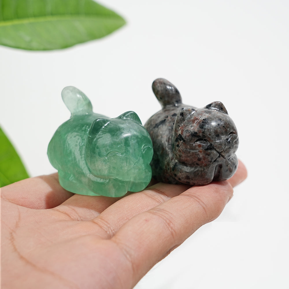 Natural Crystal Carving Chubby Coin Cat