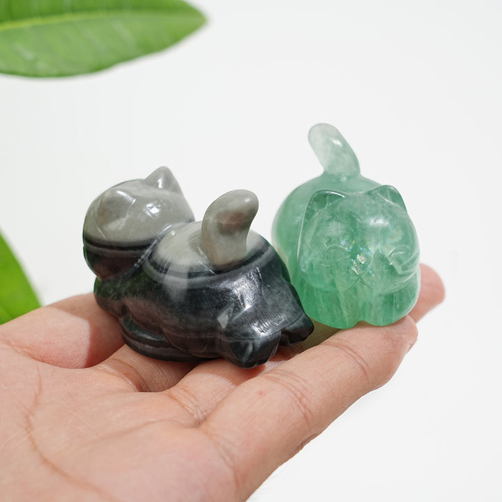 Natural Crystal Carving Chubby Coin Cat
