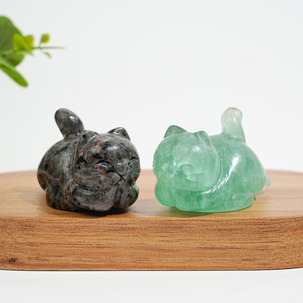 Natural Crystal Carving Chubby Coin Cat