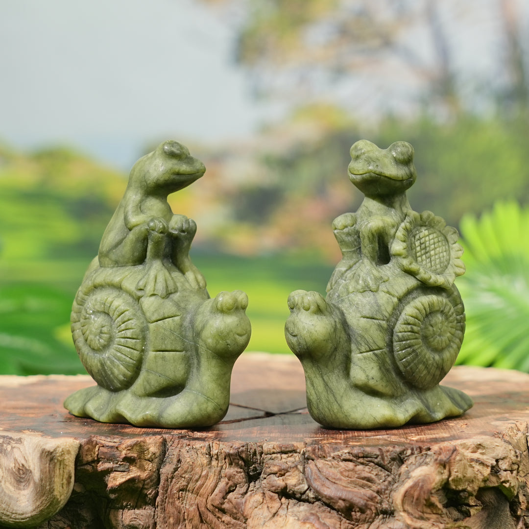 Natural Carving Frog and Snail Flower