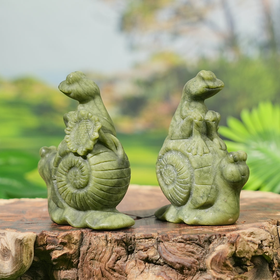 Natural Carving Frog and Snail Flower