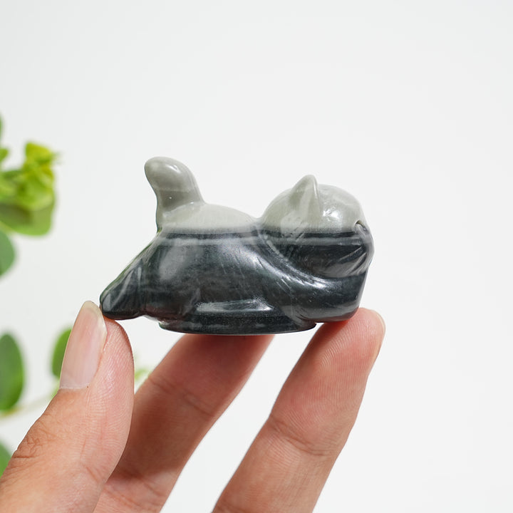 Natural Crystal Carving Chubby Coin Cat