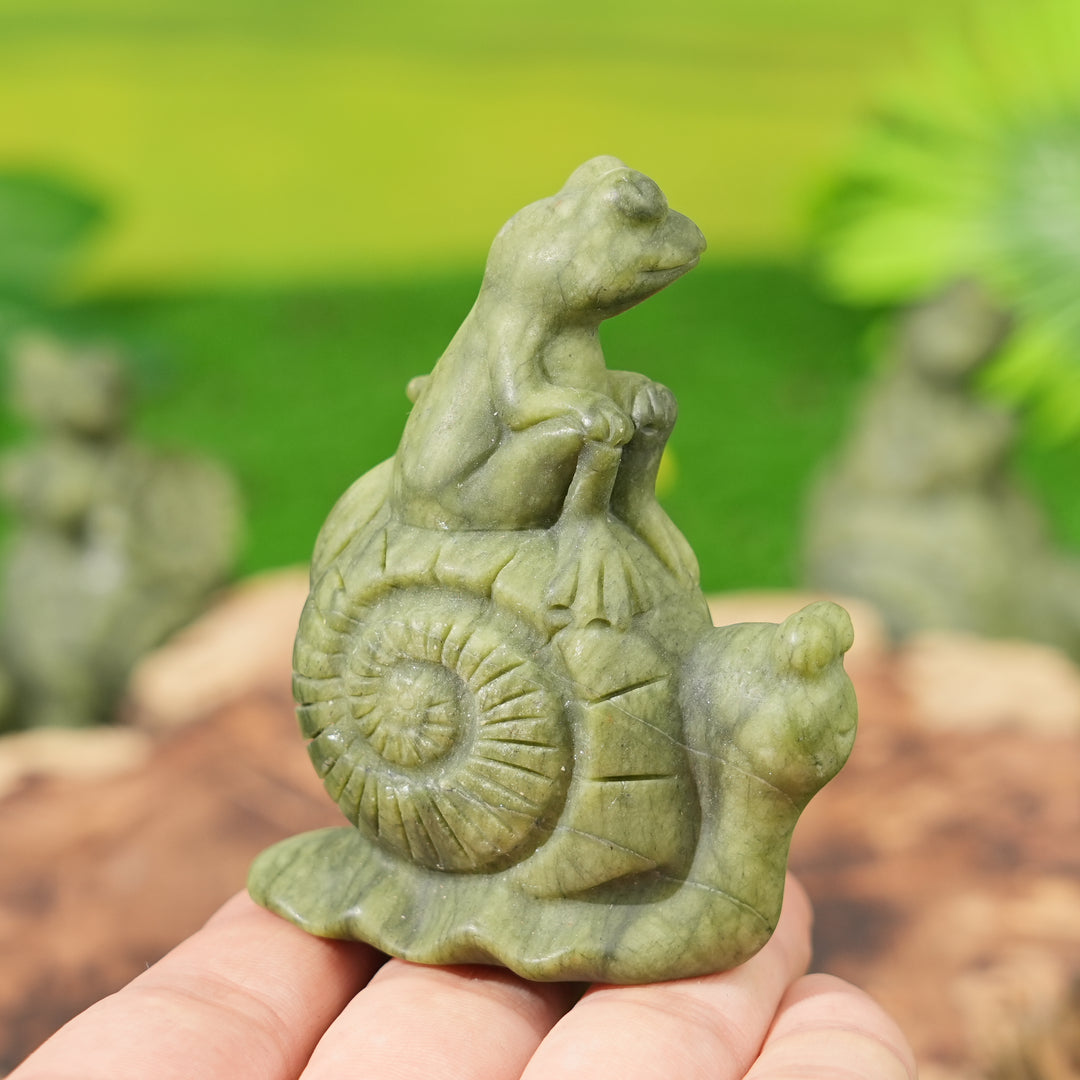 Natural Carving Frog and Snail Flower