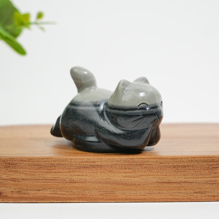Natural Crystal Carving Chubby Coin Cat