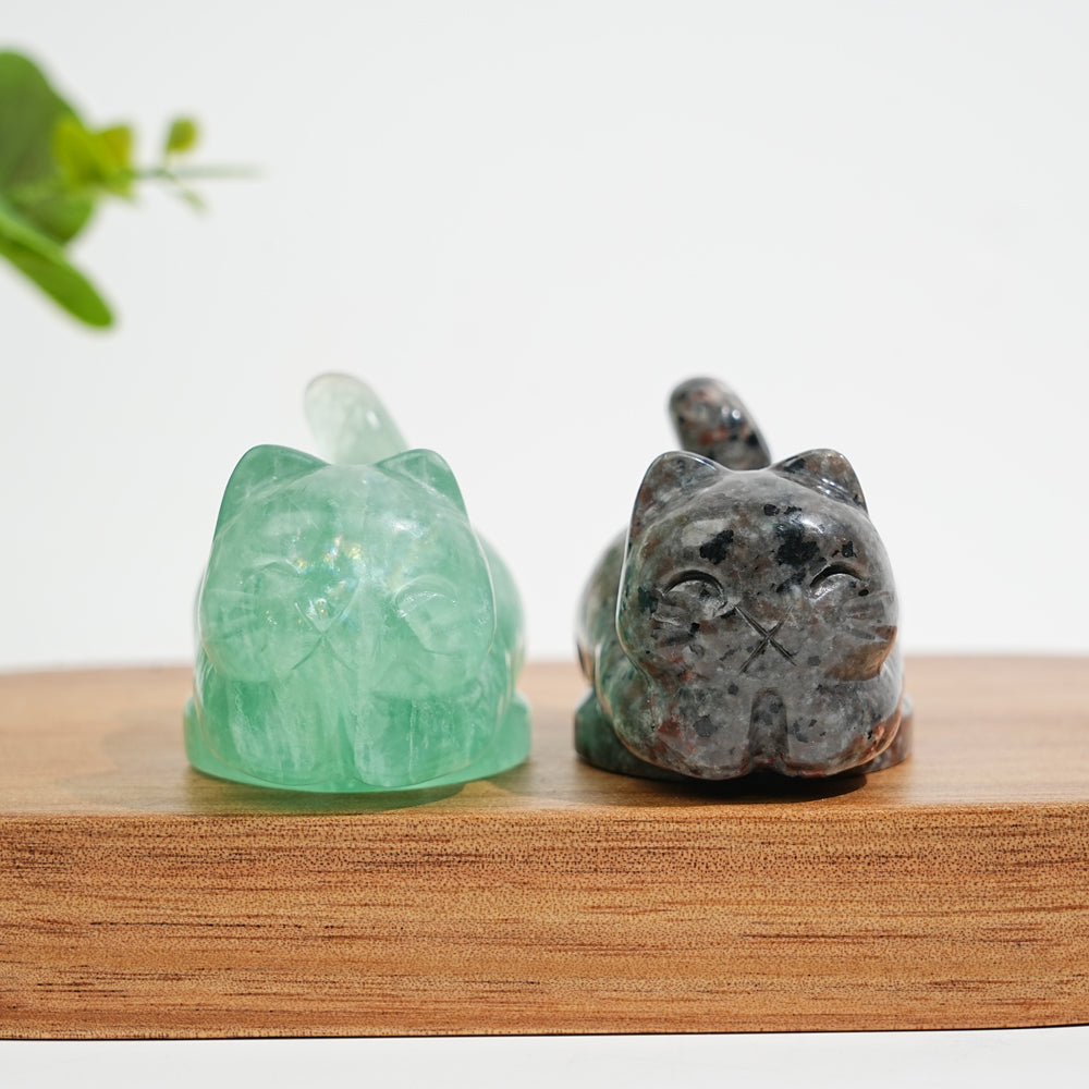 Natural Crystal Carving Chubby Coin Cat