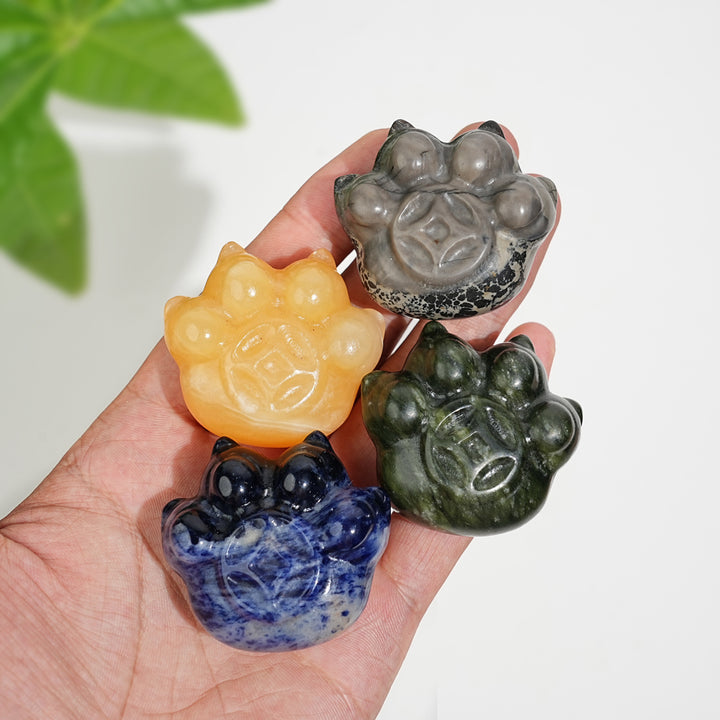 Natural Crystal Coin Cat Paw Carving