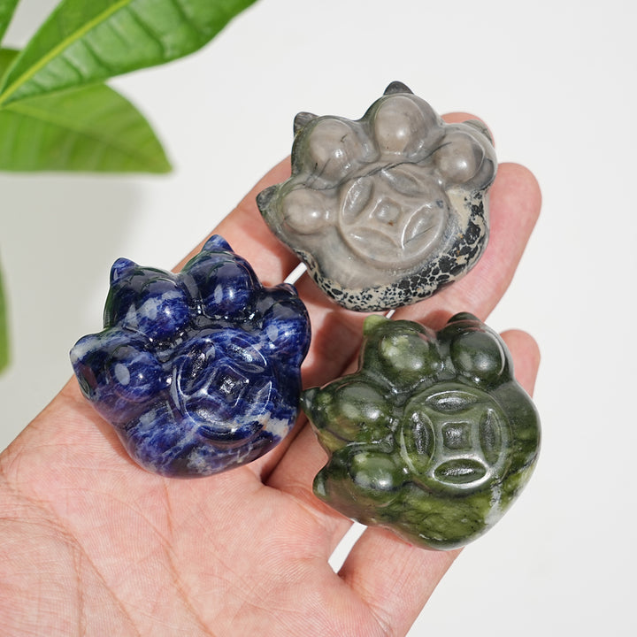 Natural Crystal Coin Cat Paw Carving