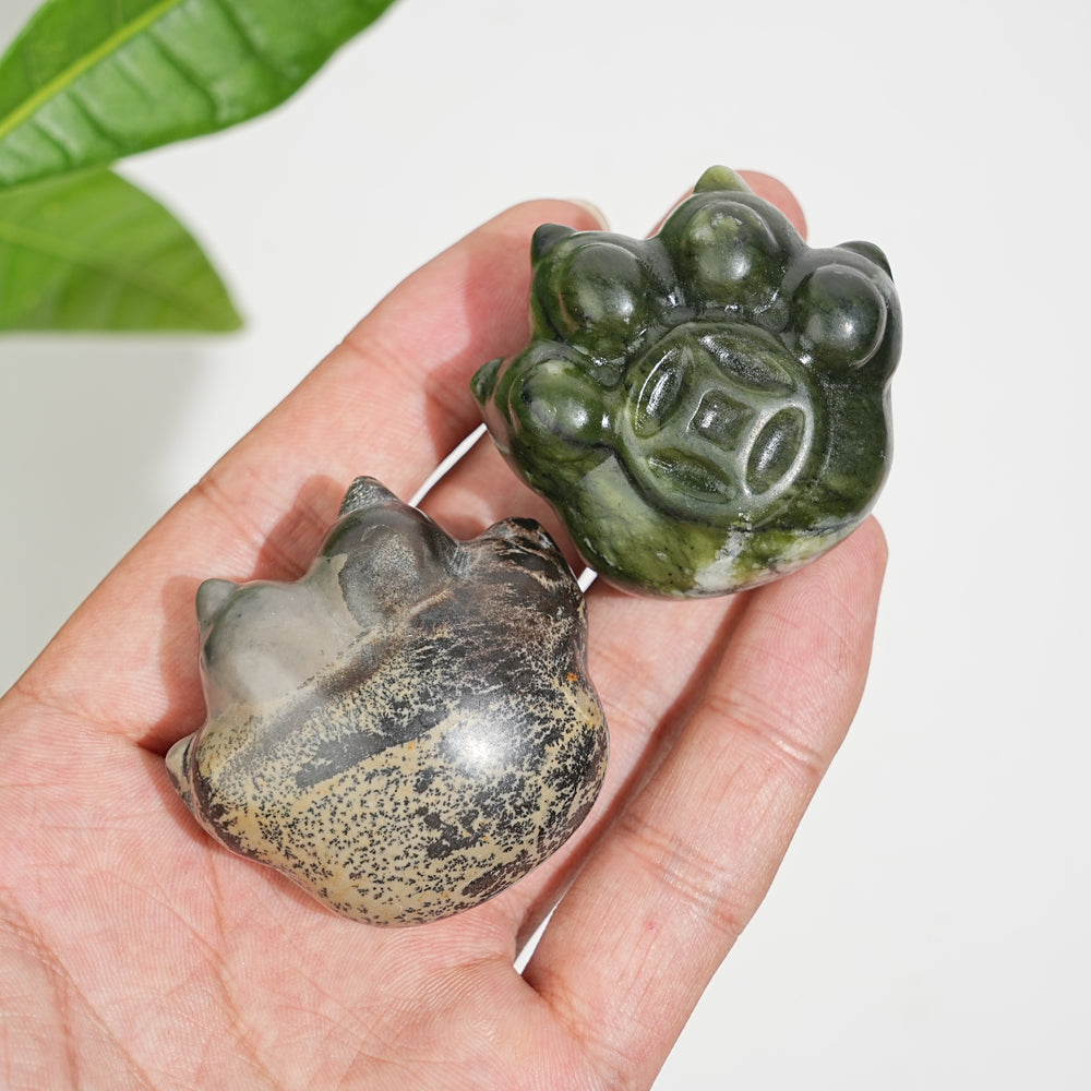 Natural Crystal Coin Cat Paw Carving