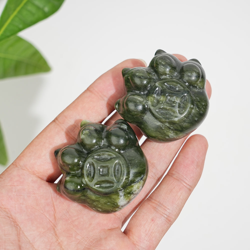 Natural Crystal Coin Cat Paw Carving