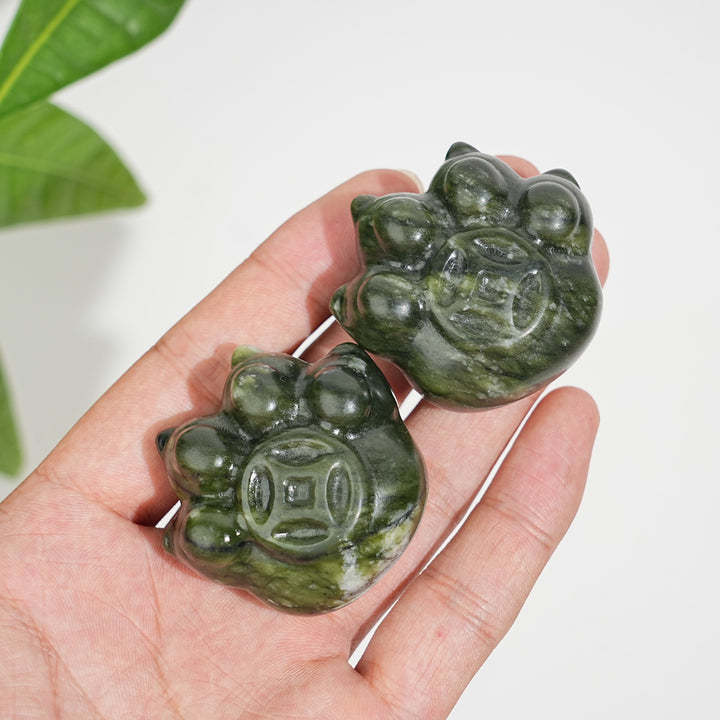 Natural Crystal Coin Cat Paw Carving
