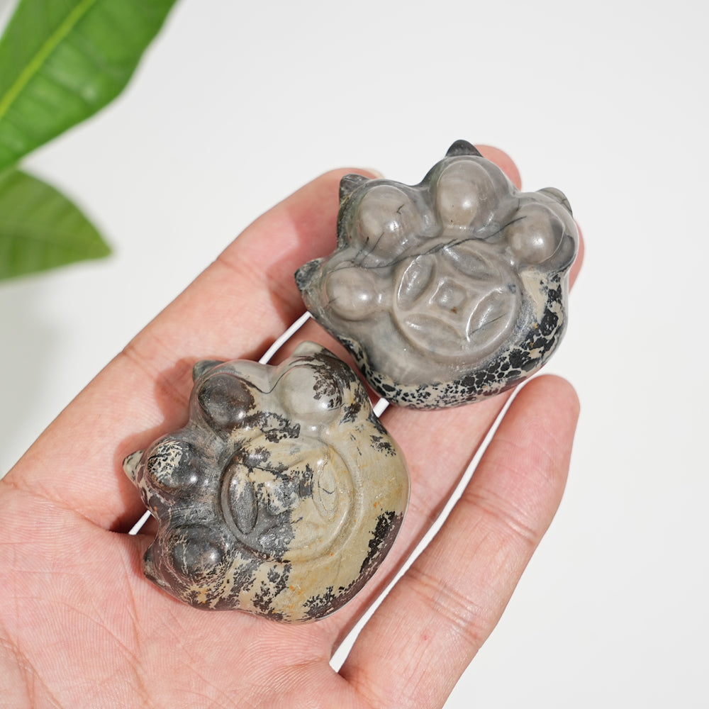 Natural Crystal Coin Cat Paw Carving