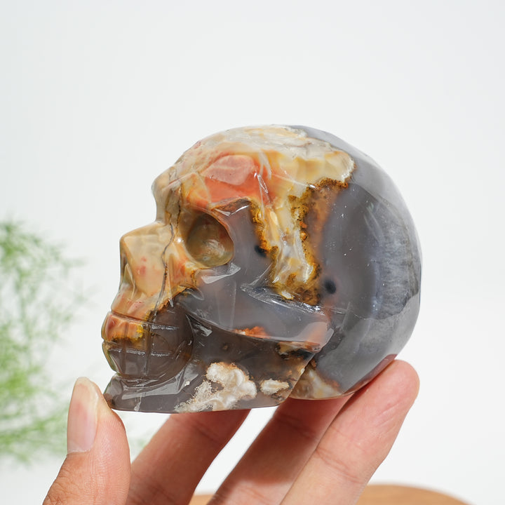 Unique,A Slightly Imperfect Natural Crystal Volcanic Agate Skull Carving