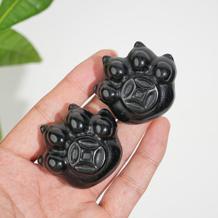 Natural Crystal Coin Cat Paw Carving