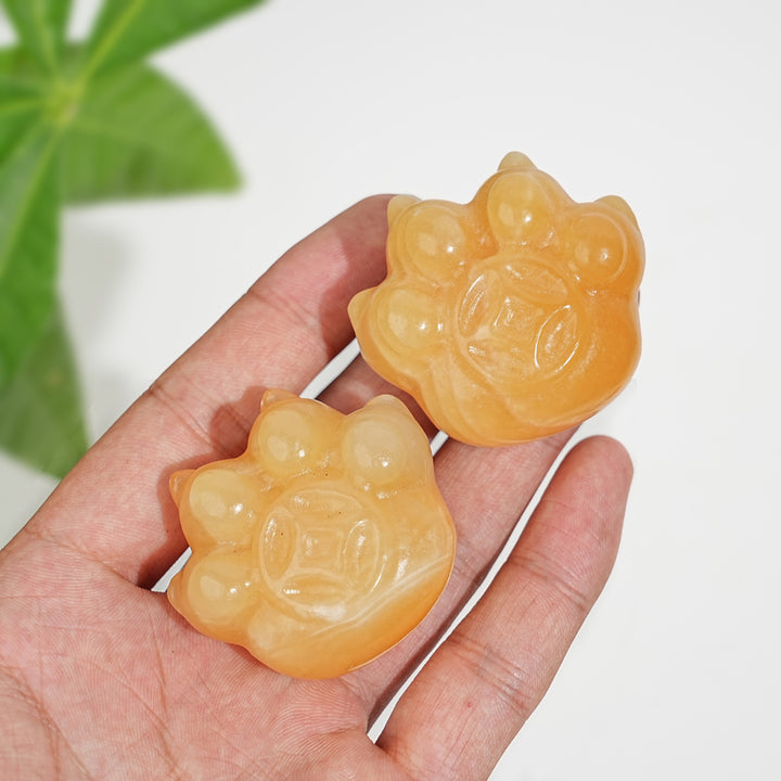 Natural Crystal Coin Cat Paw Carving