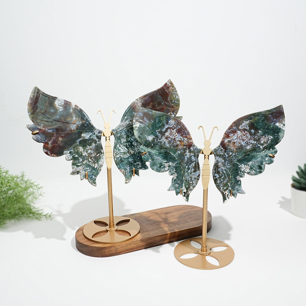 Unique,Natural Ocean Jasper Butterfly Wings On Stand
