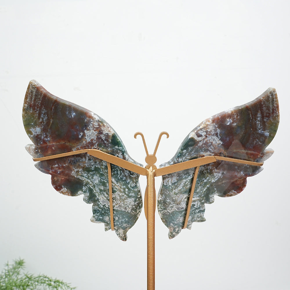 Unique,Natural Ocean Jasper Butterfly Wings On Stand