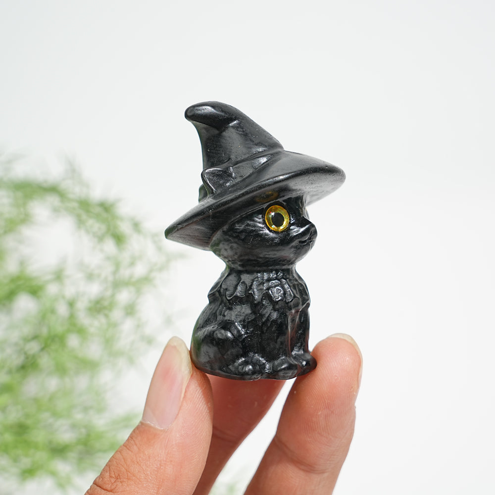 Natural Crystal Cute Hat Witch Cat Carving
