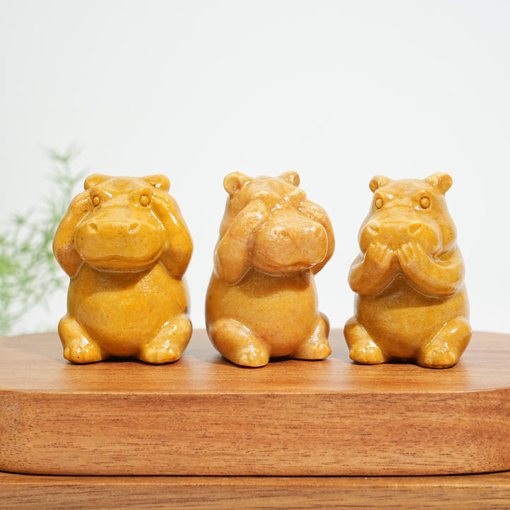 Natural Crystal Whimsical “Three No” Hippo Set