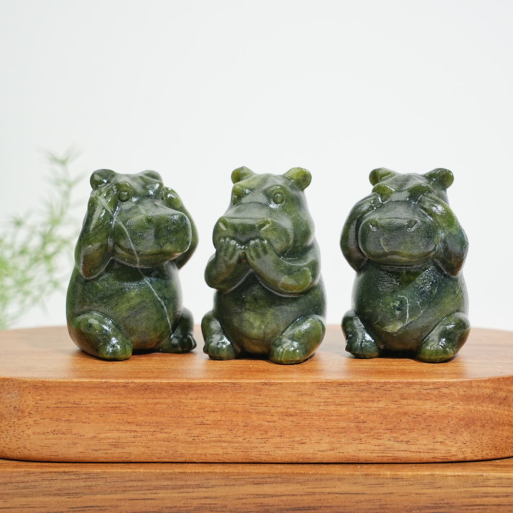 Natural Crystal Whimsical “Three No” Hippo Set