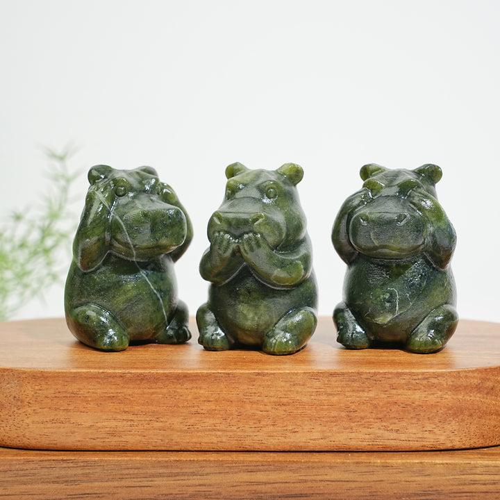 Natural Crystal Whimsical “Three No” Hippo Set