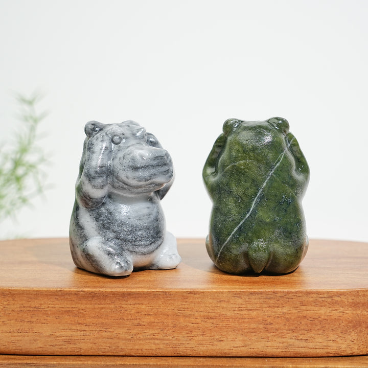 Natural Crystal Whimsical “Three No” Hippo Set