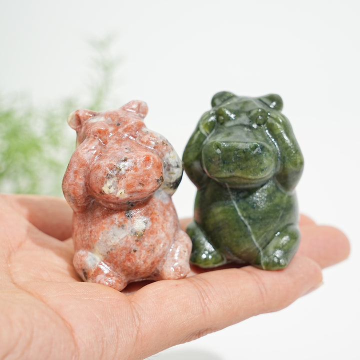Natural Crystal Whimsical “Three No” Hippo Set