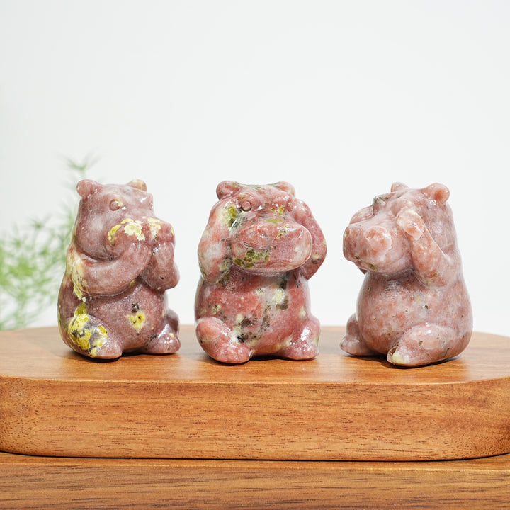 Natural Crystal Whimsical “Three No” Hippo Set